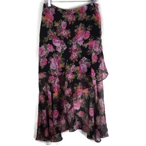 KEEPSAKE The Label Oblivion Asymmetrical Floral Midi Skirt in Black